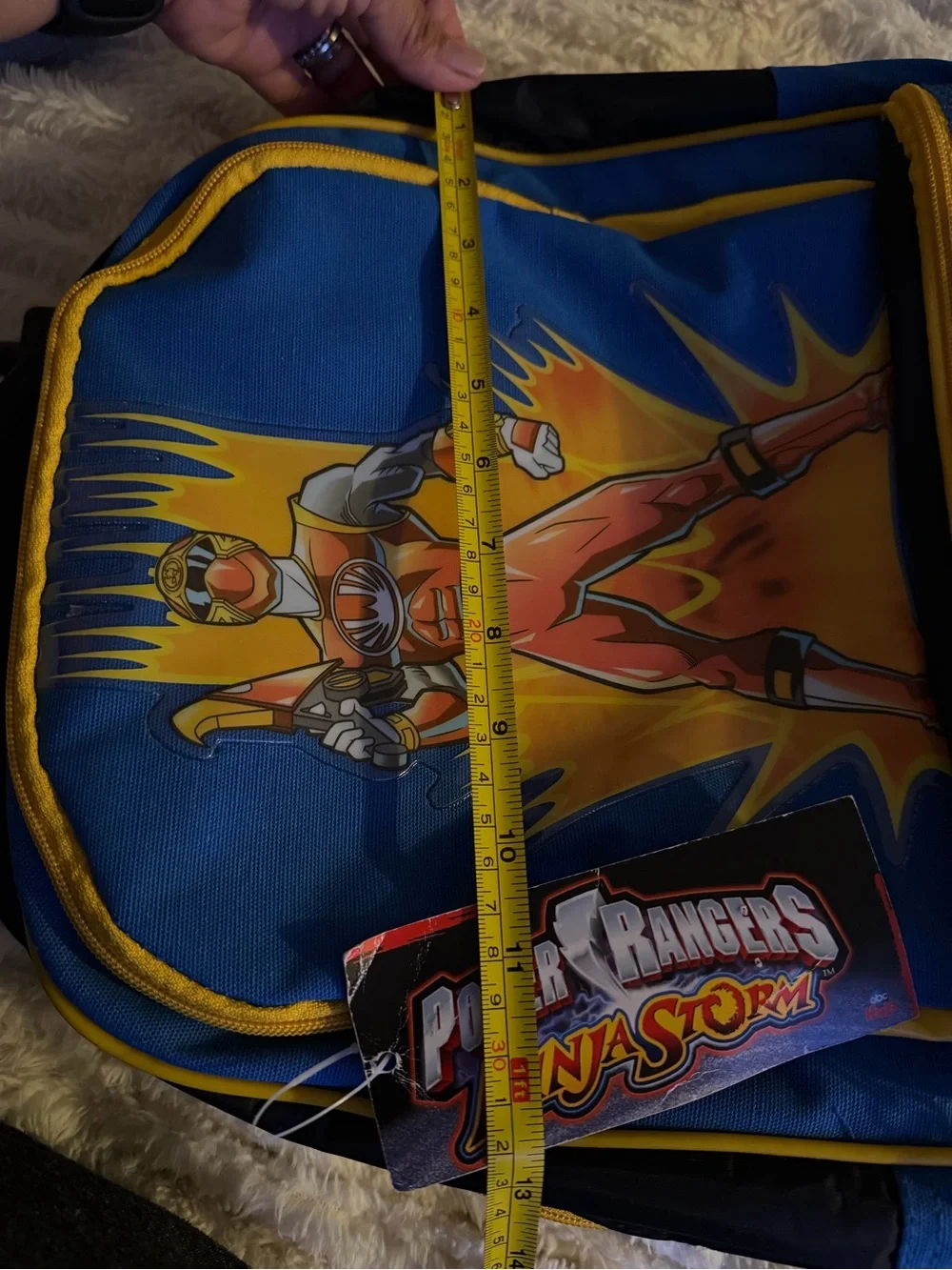 Power Ranger Blue and Yellow Rolling Backpack with power Ranger Graphic